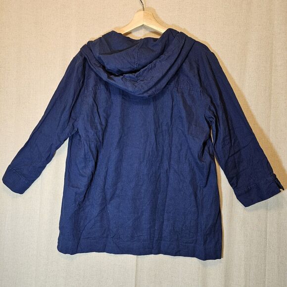 Ellen Tracy Linen Blend Navy Blue 3/4 Sleeve Loose Fit Hoodie Large - Picture 7 of 9